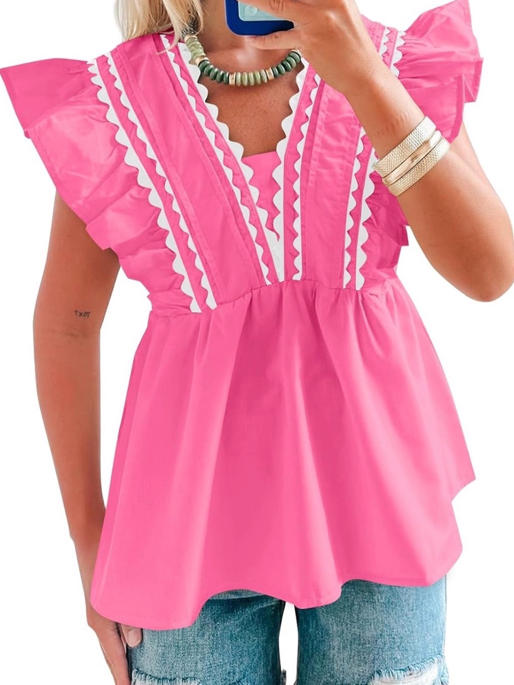 Medium Babydoll Top W/ Ruffle Cap Sleeve